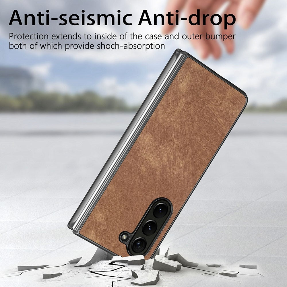 Z Fold 5 Leather Case - Brown