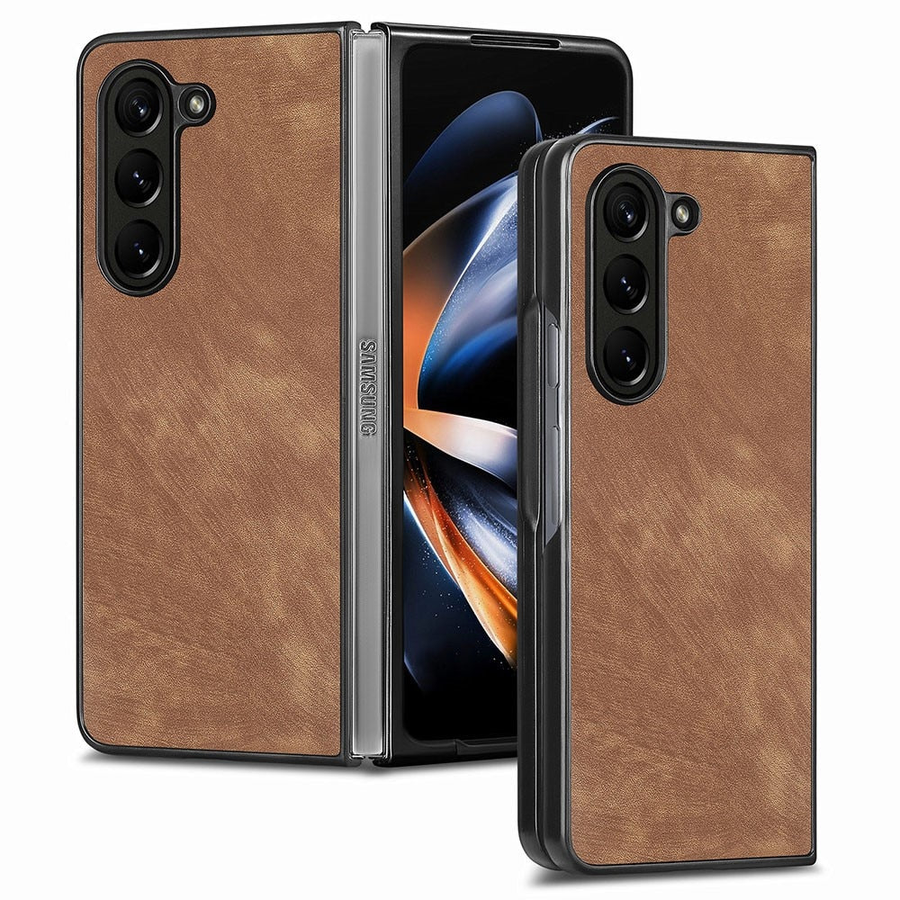 Z Fold 5 Leather Case - Brown