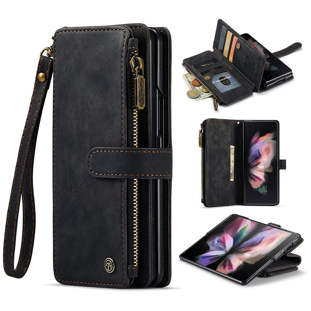 Z Fold 4 Zipper Wallet Book Cover - Black