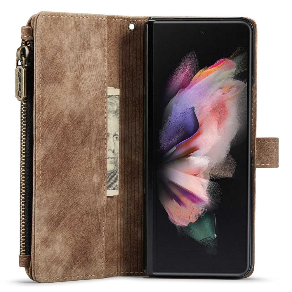 Z Fold 4 Zipper Wallet Book Cover - Brown