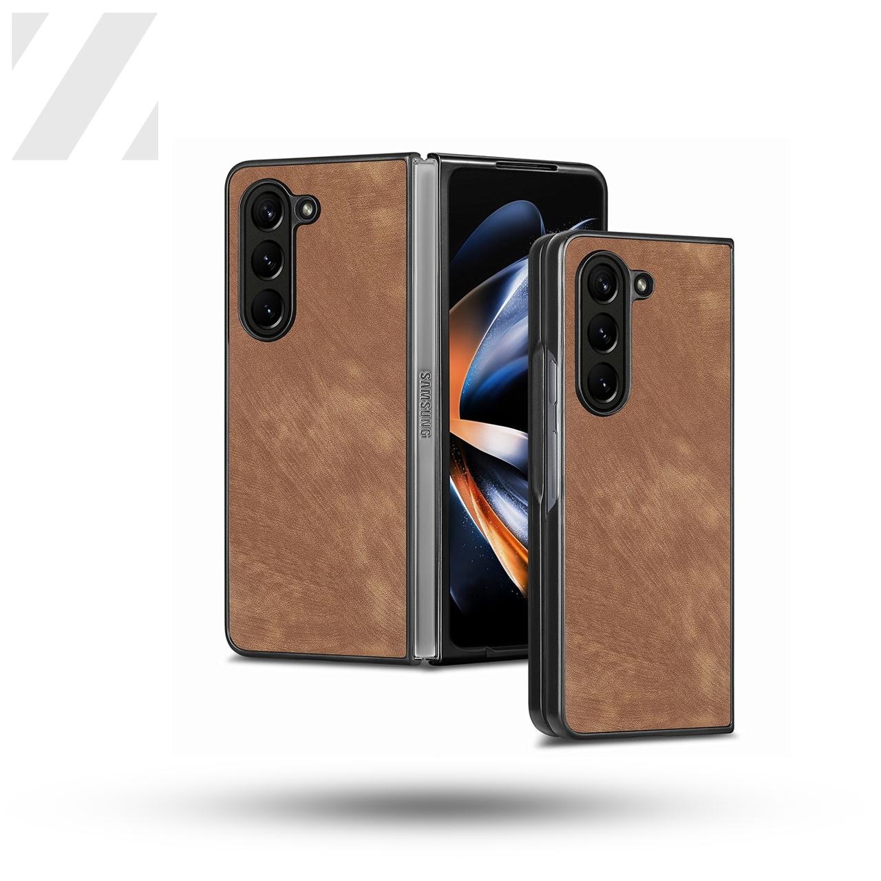 Z Fold 5 Leather Case - Brown