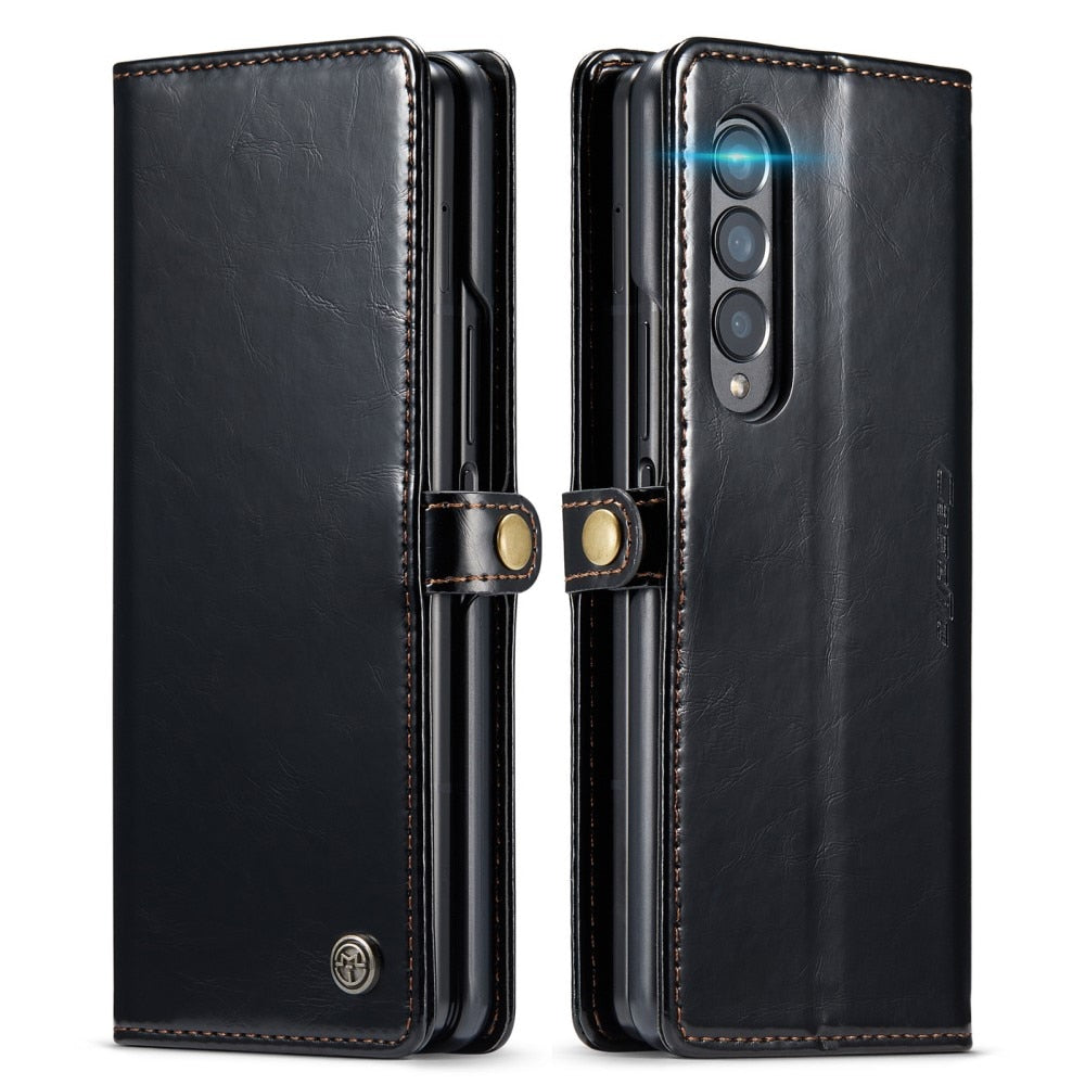 Z Fold 3 Leather Cover - Black