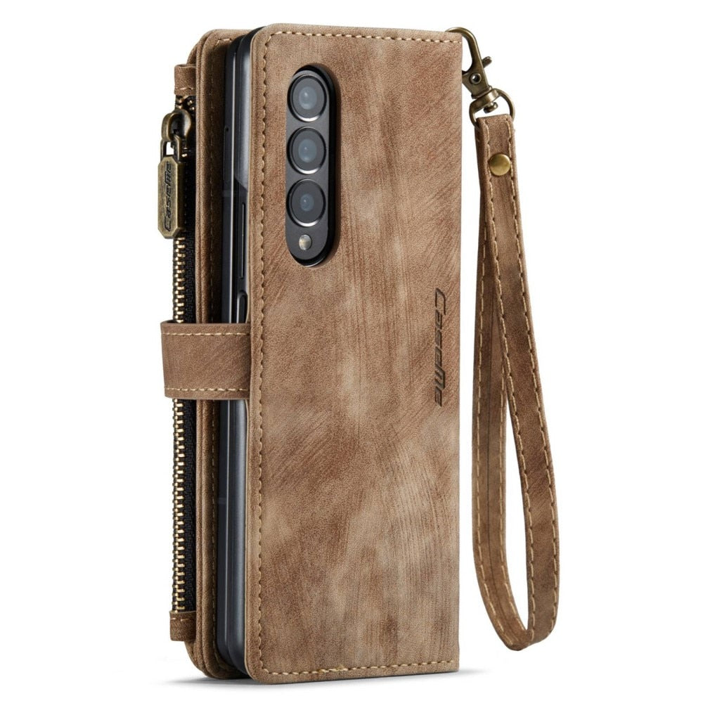 Z Fold 4 Zipper Wallet Book Cover - Brown