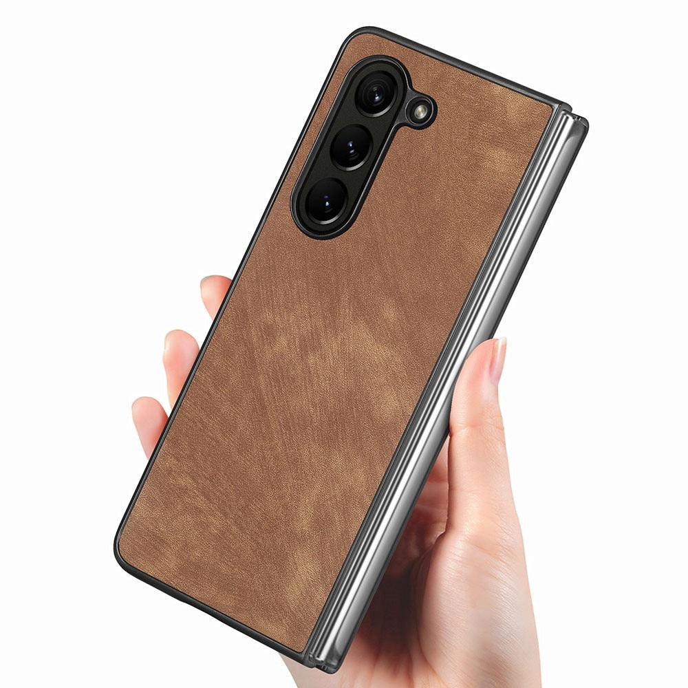 Z Fold 5 Leather Case - Brown