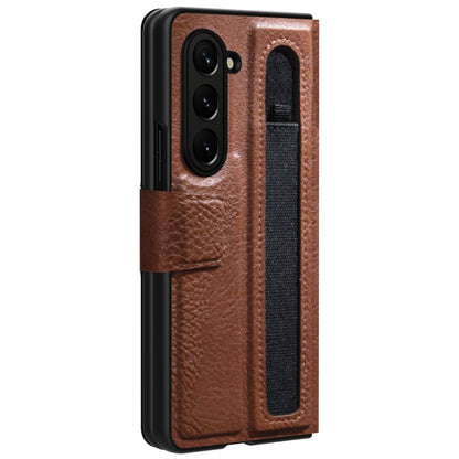 Z Fold 5 Leather Case with Pen Slot - Brown