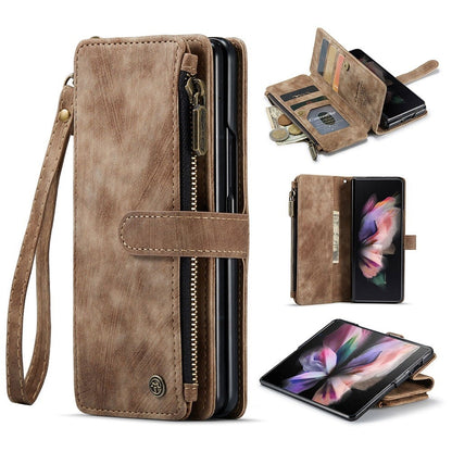 Z Fold 4 Zipper Wallet Book Cover - Brown