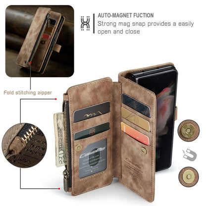 Z Fold 3 Zipper Wallet Book Cover - Brown