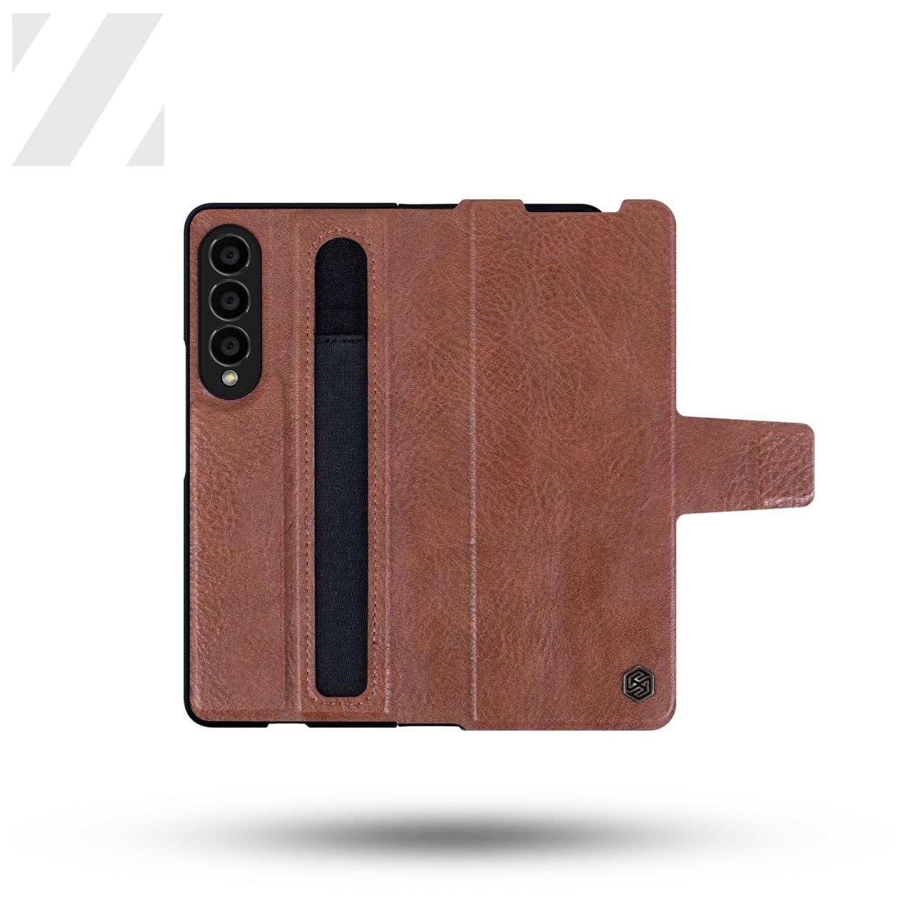 Z Fold 4 Leather Case w/ Pen Slot - Brown