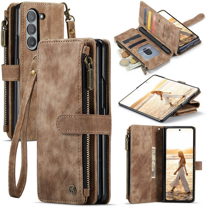 Z Fold 6 Zipper Wallet Book Cover - CaseMe - Brown