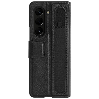 Z Fold 5 Leather Case with Pen Slot - Black