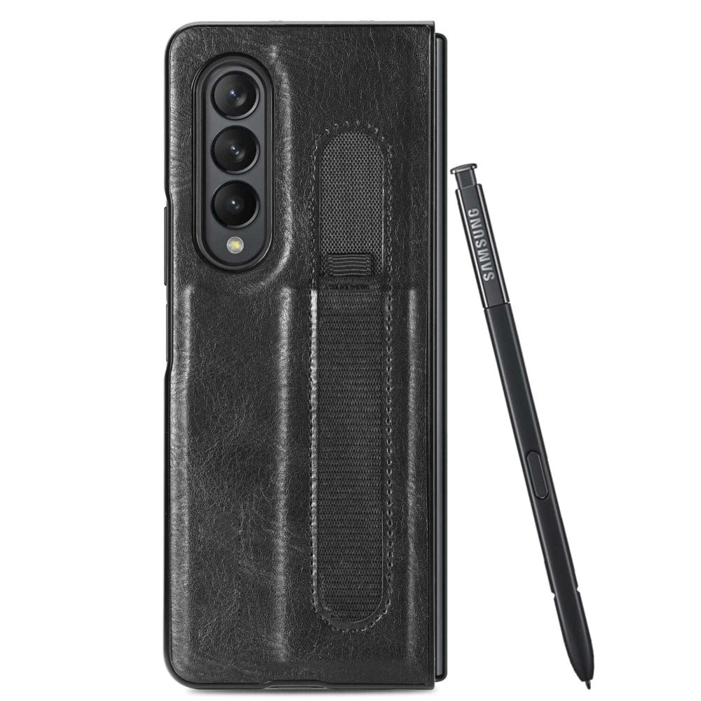 Z Fold 4 Leather Case w. S-pen Holder - Black