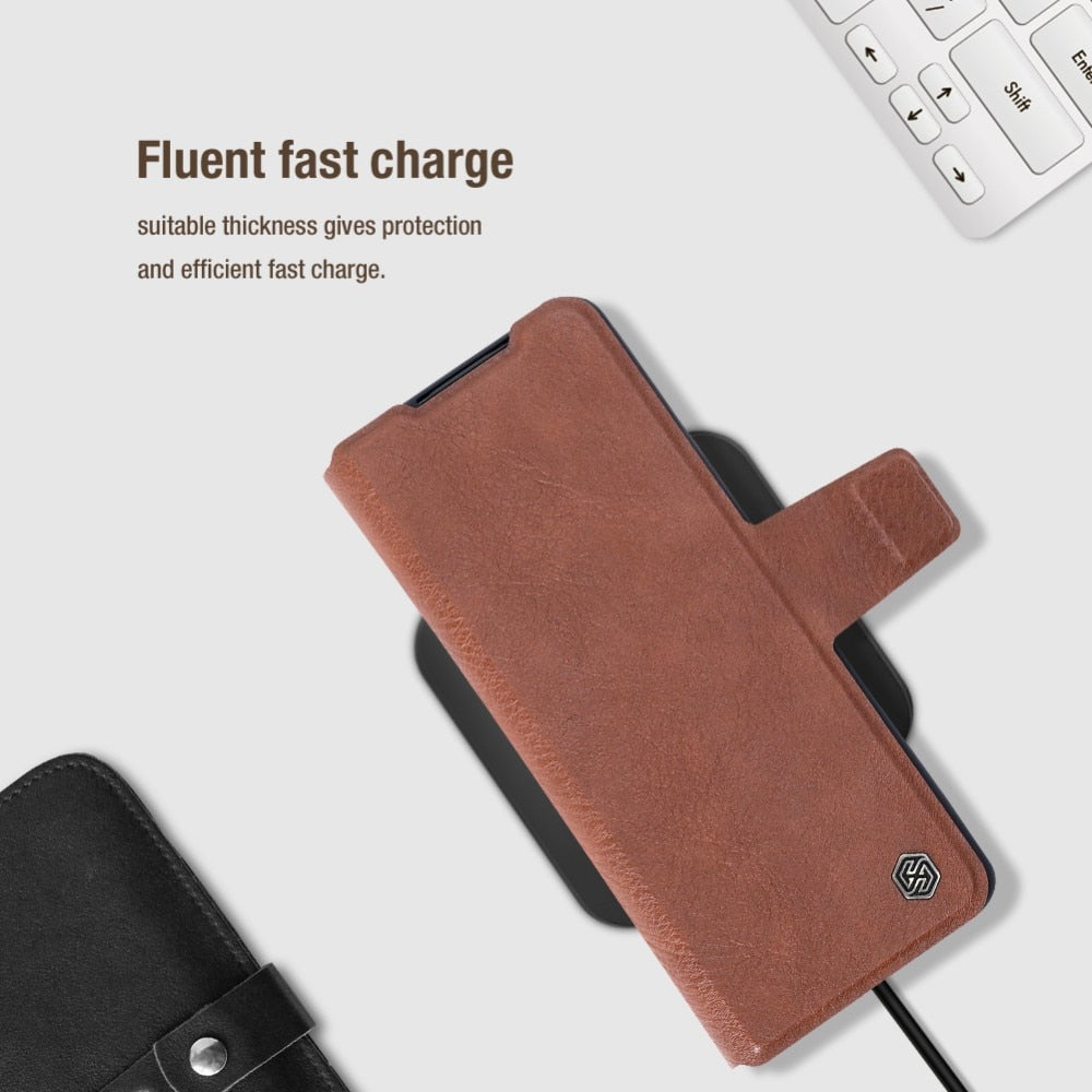 Z Fold 5 Leather Case with Pen Slot - Brown