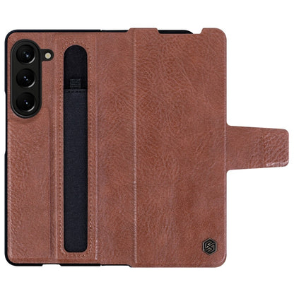 Z Fold 5 Leather Case with Pen Slot - Brown