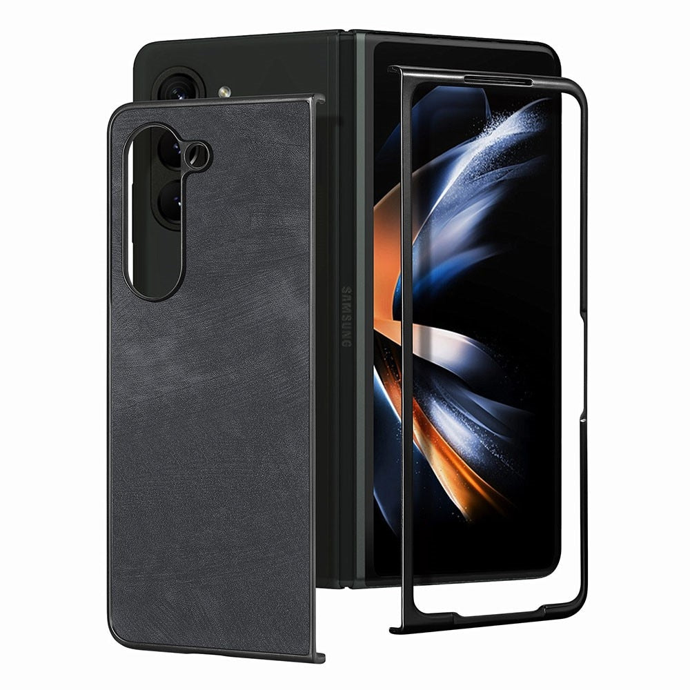 Z Fold 5 Leather Case - Black