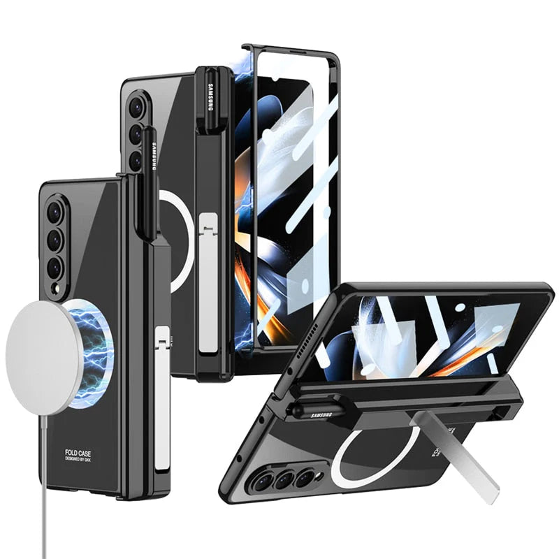 Z Fold 4 Magnetic Clear Case with Screen Protector-Black