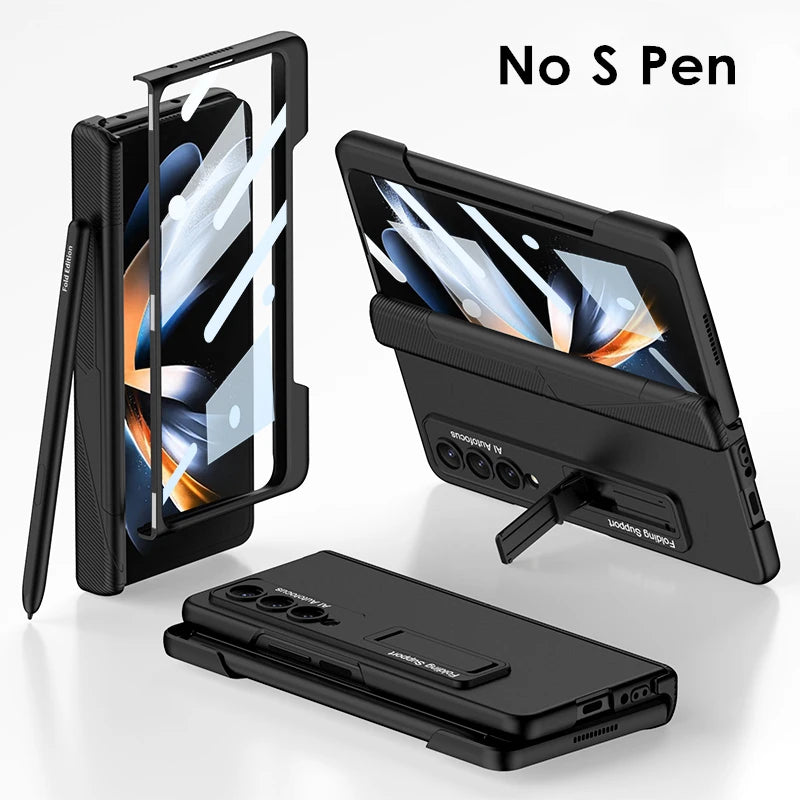 Z Fold 4 Magnetic Hinge Case with Pen Holder - Black