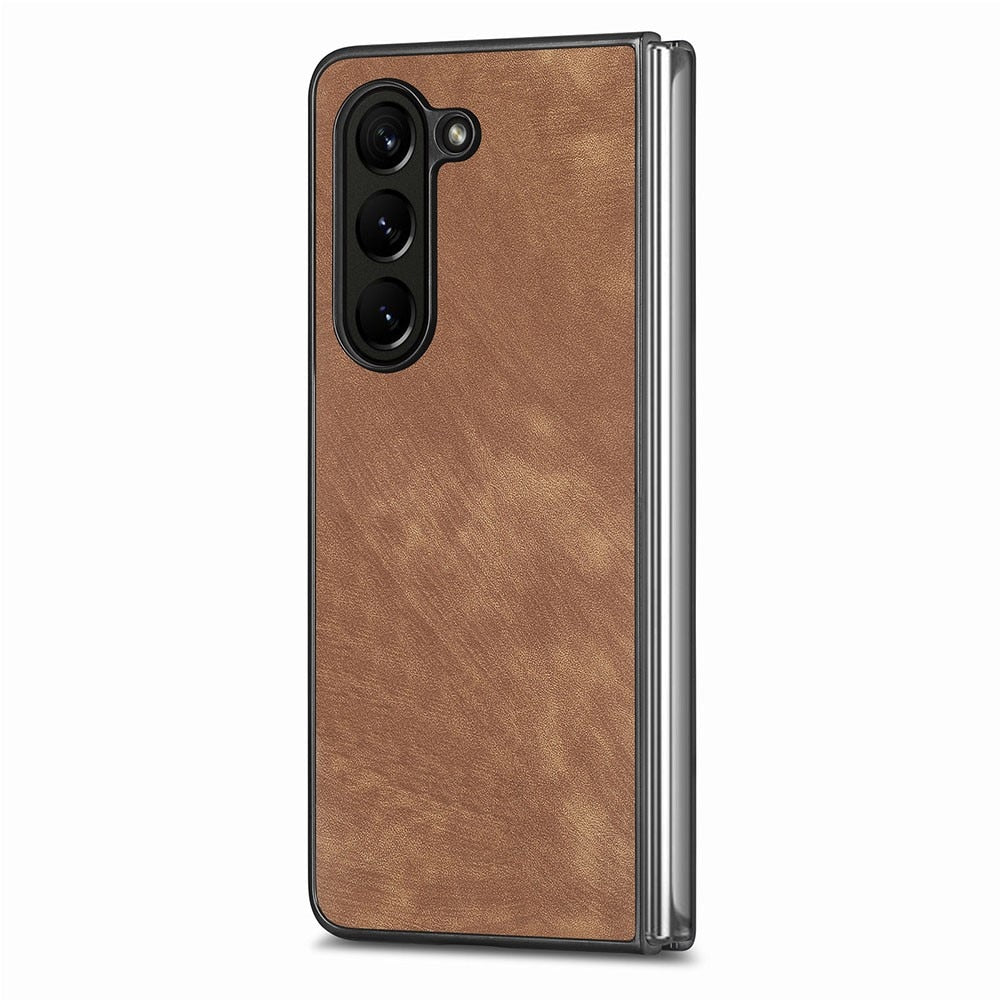 Z Fold 5 Leather Case - Brown