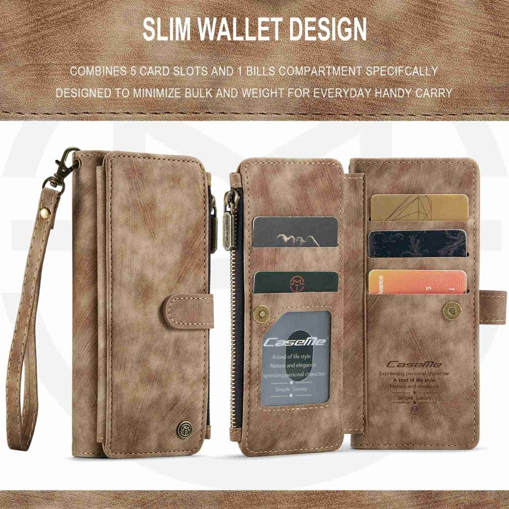 Z Fold 3 Zipper Wallet Book Cover - Brown