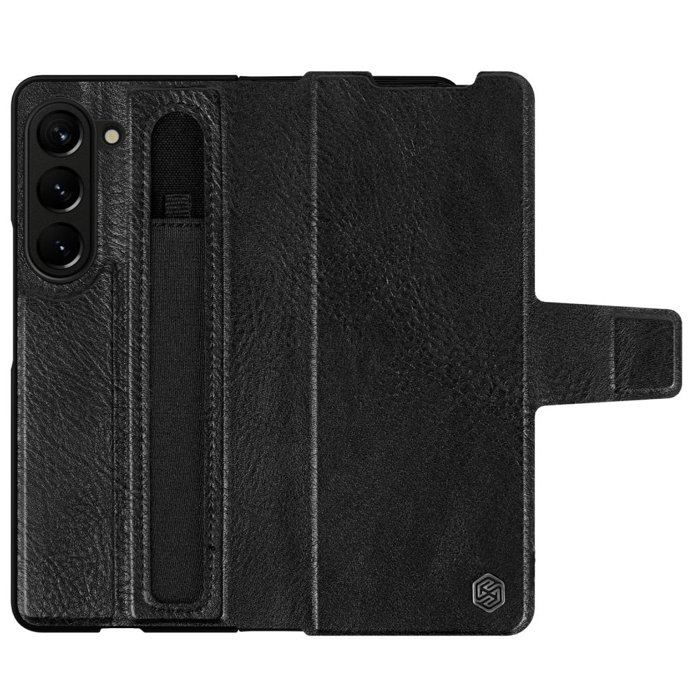 Z Fold 5 Leather Case with Pen Slot - Black