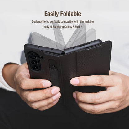 Z Fold 5 Leather Case with Pen Slot - Black