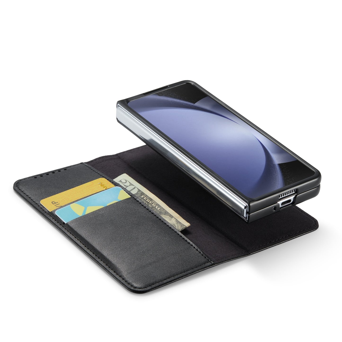 Z Fold 6 Genuine Leather Wallet Case - Mobique - Black