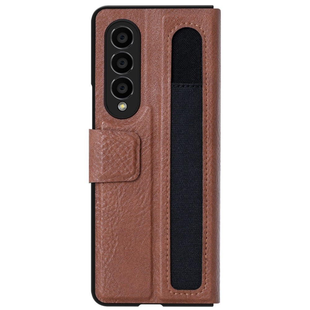 Z Fold 4 Leather Case w/ Pen Slot - Brown