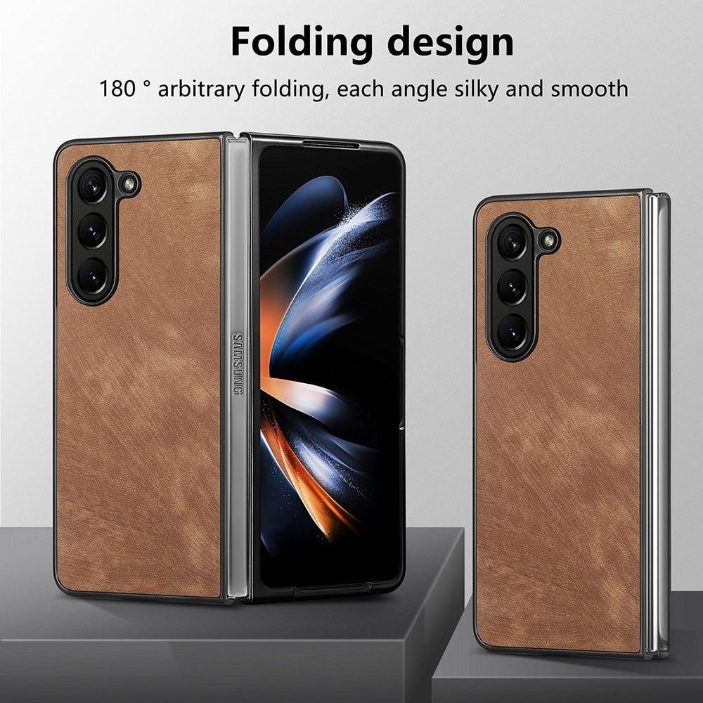 Z Fold 5 Leather Case - Brown