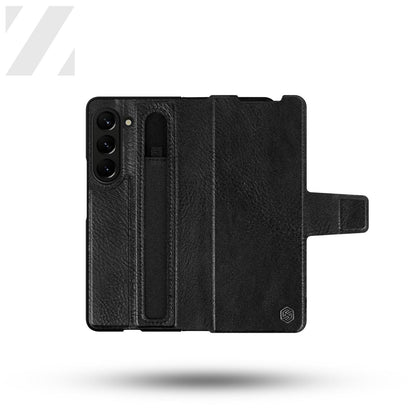 Z Fold 5 Leather Case with Pen Slot - Black