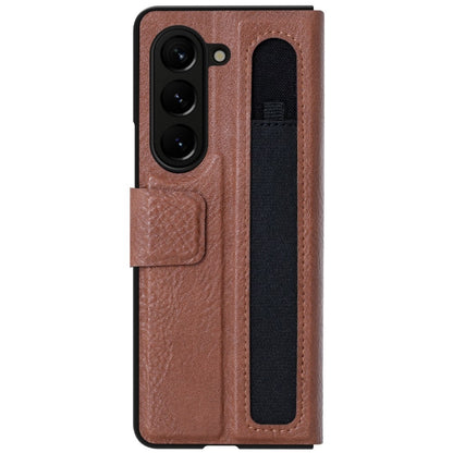 Z Fold 5 Leather Case with Pen Slot - Brown