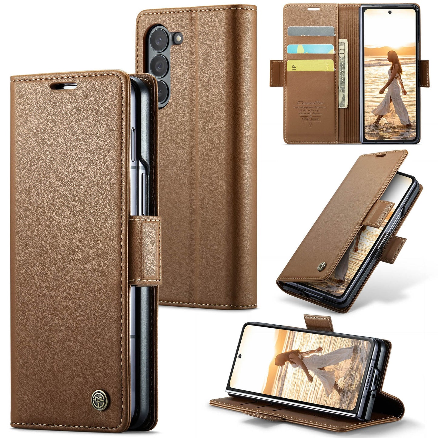 Z Fold 6 RFID Blocking Slim Wallet Case - CaseMe - Brown