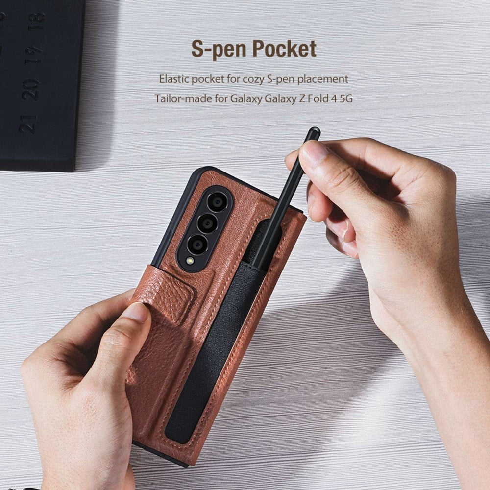 Z Fold 4 Leather Case w/ Pen Slot - Brown